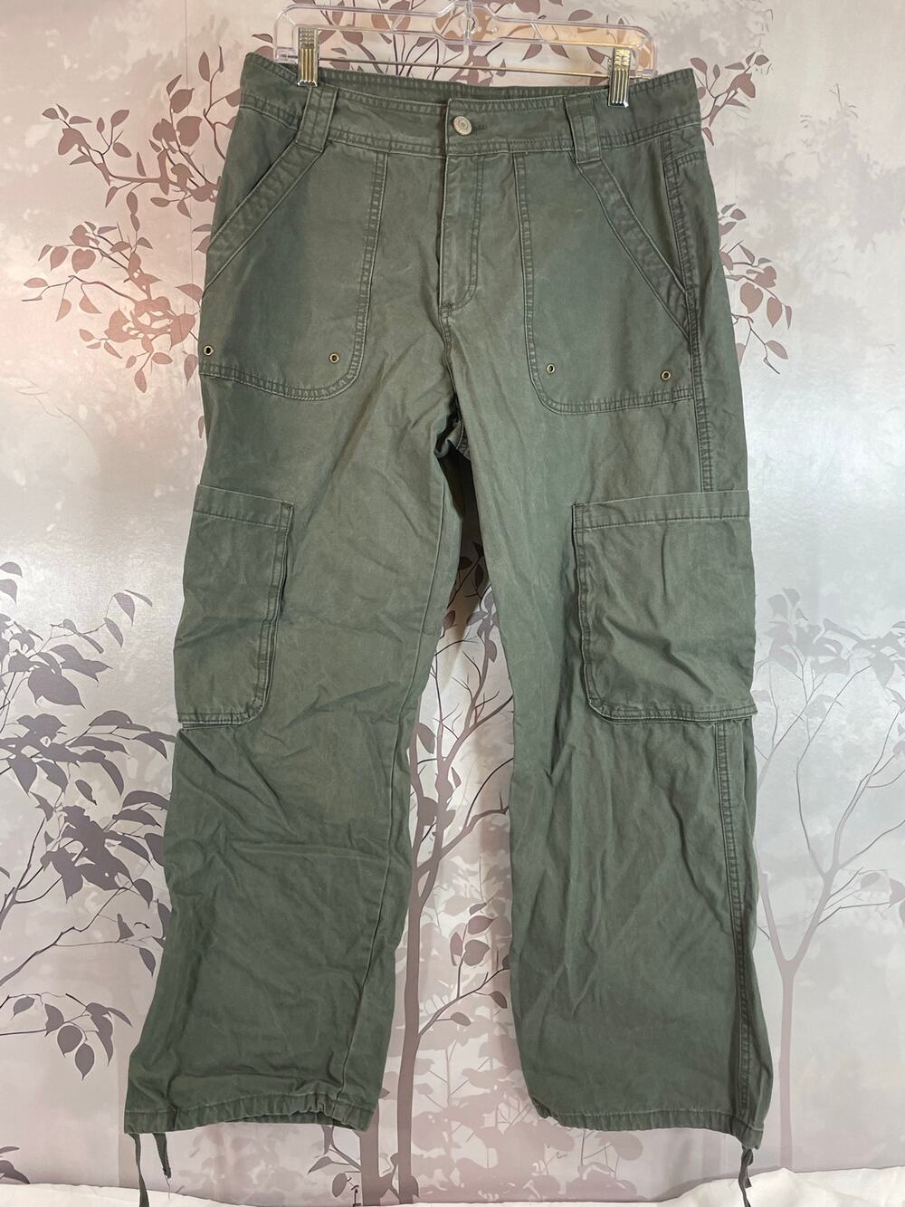 Vanilla Star Cargo Wide Leg Pants Olive Green Utility Y2K Distressed 12 W30